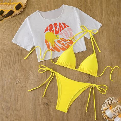 Sexy Women S Three Piece Bikini Set Stylish Split Swimwear Adjustable Top And Bottoms For Beach