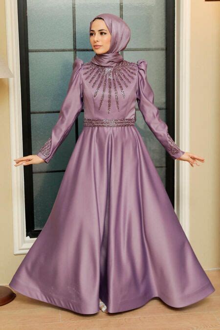 Neva Style Satin Lila Modest Islamic Clothing Wedding Dress 22840LILA