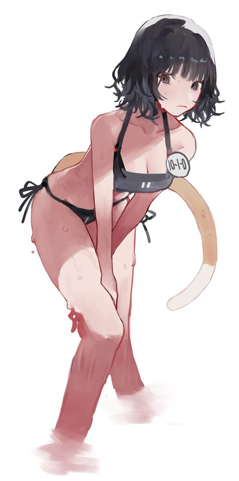 Mumu Mumumu Gaman Original Highres Girl Bare Shoulders Between Legs Bikini Black