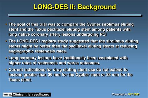 LONG DES II Trial Randomized Comparison Of The Efficacy Of Sirolimus