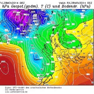 Atmospheric pressure map at the level of 500 Hectopascal on 28 November ...