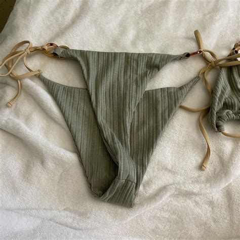 Sage Green Rubbed Bikini Only Worn Once Adjustable Depop