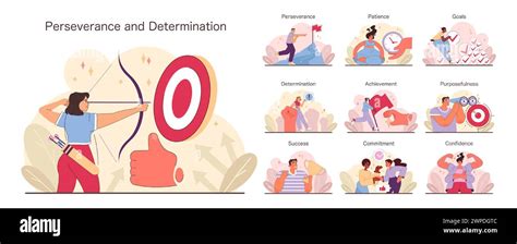 Perseverance And Determination Set Various Characters Embodying Strength And Focus Achieving