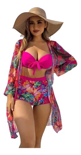 Juego De Traje De Baño Bikini Para Mujer Con Abrigo 3 Piezas Meses sin interés
