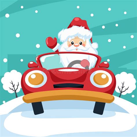 Design Of Santa Claus Driving A Car At Christmas Stock Vector