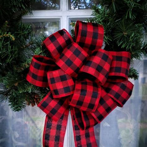 Buffalo Plaid Bow Rustic Christmas Decor Red And Black Plaid Etsy