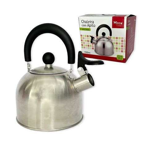 Chaleira Luxo Inox Para Café Apito e Tampa Chaleira Bule 1 5 Litros