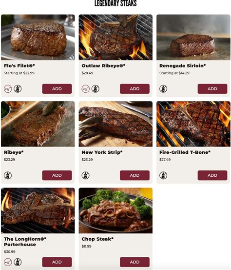Longhorn Steak Menu