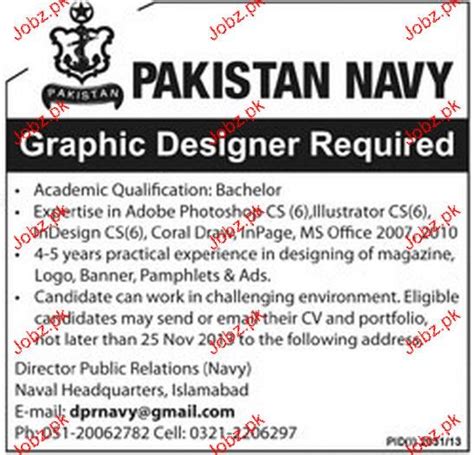 Graphic Designer Jobs in Pakistan Navy 2025 Job Advertisement Pakistan