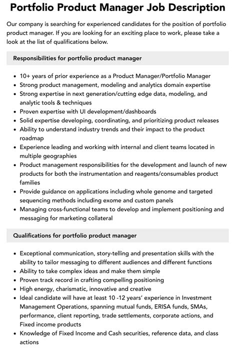 Portfolio Product Manager Job Description Velvet Jobs