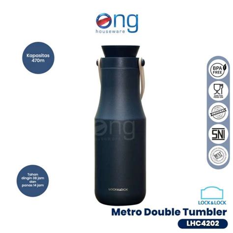 Promo BOTOL TERMOS AIR MINUM METRO DOUBLE HOT COOL ML LHC LOCKNLOCK Navy Diskon Di