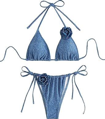 Amazon Shenhe Women S Piece Halter Swimsuit Textured Tie Side Triangle Bikini Bathing