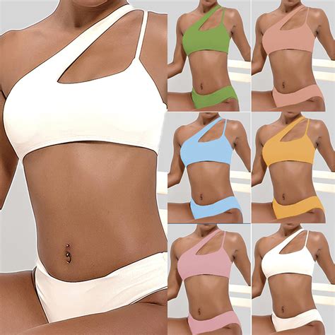 Women Sexy Solid Color Bikini One Shoulder Split Swimsuit Swimwear Sexy Bikini Women And Sexy