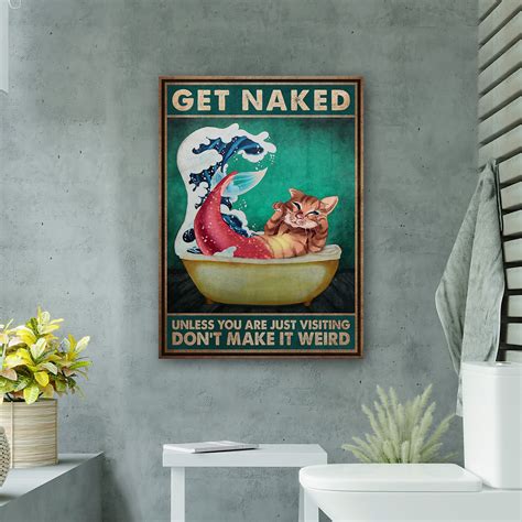 Trinx Red Mermaid Cat Get Naked Gallery Wrapped Canvas Bath And Laundry Pet Illustration