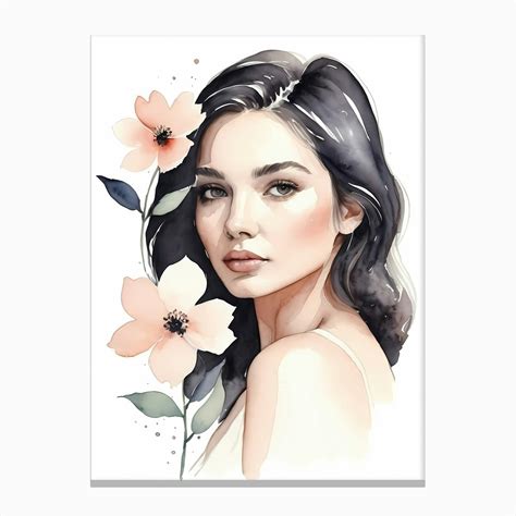 Floral Woman Portrait Watercolor Painting 19 Canvas Print By 1xmerch Fy