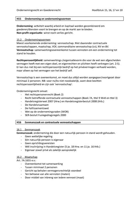 Ondernemings En Goederenrecht H Onderneming En Ondernemingsvormen