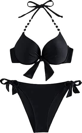 Amazon Milumia Women S 2 Piece Push Up Halter Bikini Set Knot Front High Cut Swimsuits