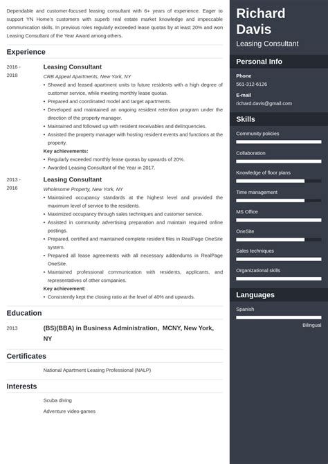 Leasing Consultant Resume Sample Leasing Agent Resume Samples