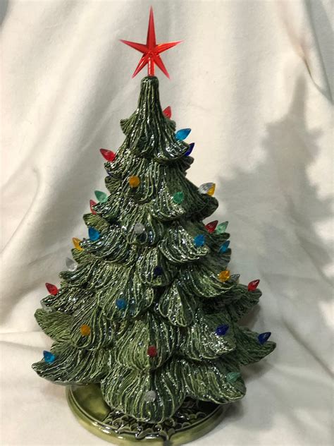 Handcrafted Ornamented Xmas Tree with Multicolored Bulbs and Star on