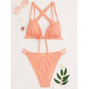 Emmiol Kostenloser Versand Sommer Ripp Bikini Badeanzug Orange S