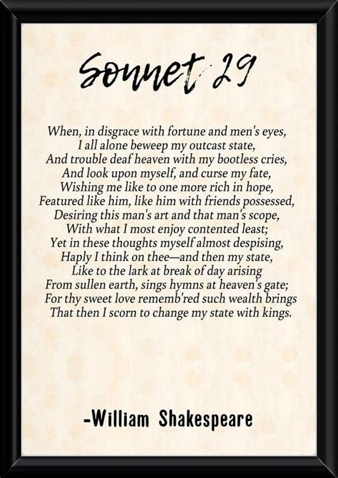 Sonnet 29 Poem By William Shakespeare Printable Poetry Wall Art In