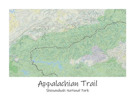 Appalachian Trail Topographic Map Poster Shenandoah Trail Hiking Appalachian Map Art