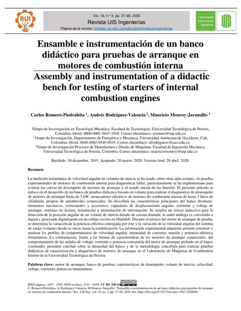 Pdf Ensamble E Instrumentaci N De Un Banco Did Ctico Para Pruebas De