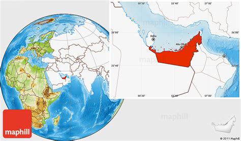 Physical Location Map Of United Arab Emirates Highlighted Continent ...