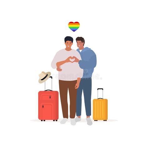 Casal Gay Viajar Juntos Meninos Jovens Apaixonados Orgulho Lgbt Vetor Ilustração do Vetor