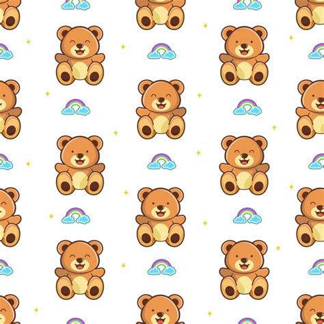 Vector Peque O Oso Lindo Con Patr N Sin Costuras De Arco Iris Vector