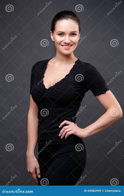 Close Up Portrait Of Elegant Brunette Woman With Nude Make Up Stock Image Image Of Black