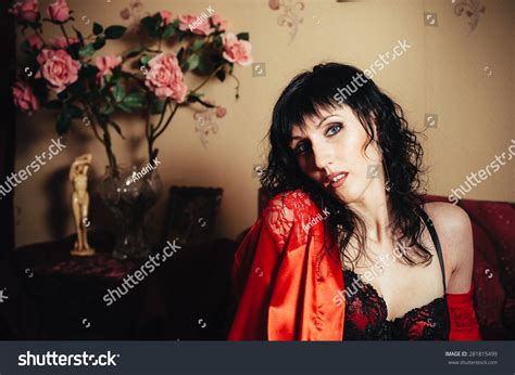 Sexy Slim Brunette Woman Posing Bed Stock Photo Shutterstock