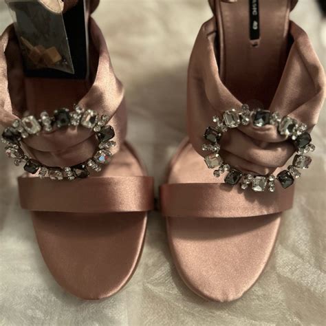 Zara Shoes Zara Nude Satin Chunky Crystal Embellished Heels Sandals Poshmark