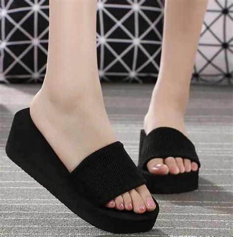 2018 New Girls Slipper Black Sole Summer Wedges Heel Slipper Shoes