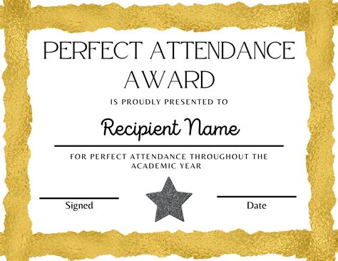 Unique Perfect Attendance Certificate Template Editab
