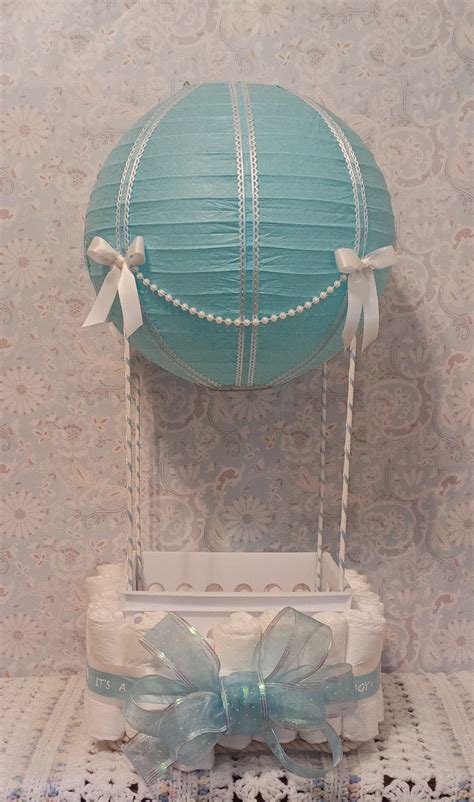 Hot Air Balloon Basket Baby Shower Gift Blue Hot Air Balloon Baby Shower Basket Boy Baby