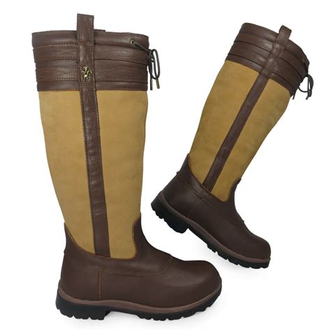 Caldene Manor Ladies Long Waterproof Welly Leather Winter Country Boot