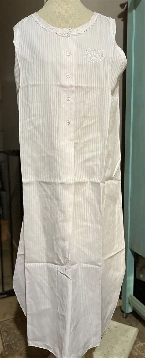 Vtg Christian Dior Lingerie Long Nightgown Pink Pinst Gem