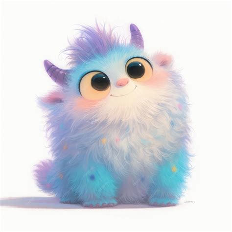 Adorable Blue Fluffy Monster with Big Eyes Cute Cartoon Character