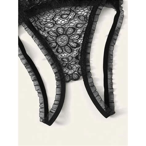 Sexy Floral Lace Spaghetti Straps Lingerie Cupless Bra And Crotchless Panty Set N