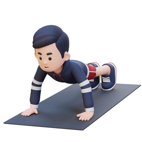 3d Sporty Male Character Performing Standard Push Up Exercise At Home Gym 25214046 Png