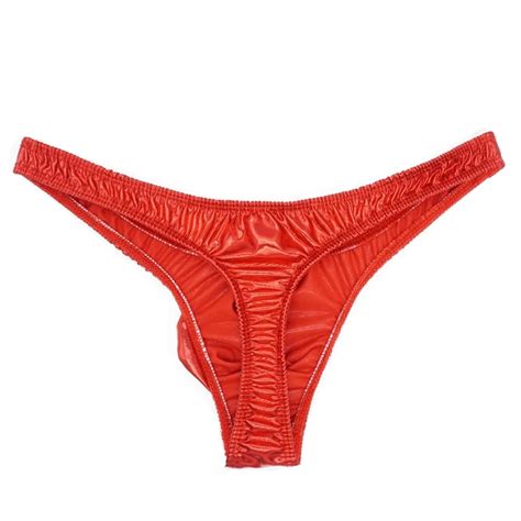 Men Gay Thong Sexy Underwear Bare Buttocks Patent Leather Underpants Pouch Thong G String