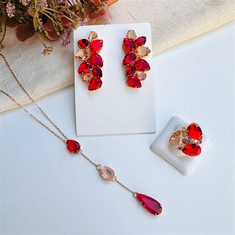 Kit De Colar Brinco Anel Em Zirc Nia Clara Vermelho Nude Mania De Mulher