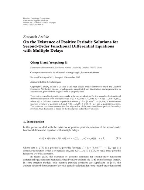 Pdf On The Existence Of Positive Periodic Solutions For Second Order