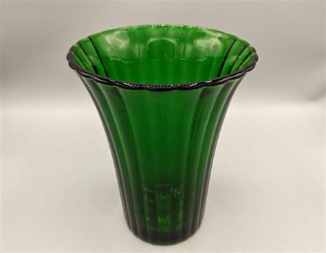 Vintage Green Glass Fluted Vase With Scalloped Rim Napco Etsy