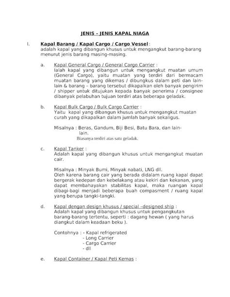 Docx Jenis Jenis Kapal Niaga Bem Fh Ui 2017 Nyata Bemlawui