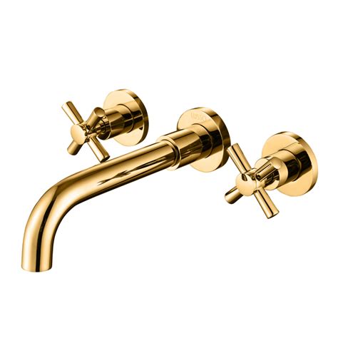 Настенный смеситель для раковины на три отверстия LUSSO Classic Gold ...