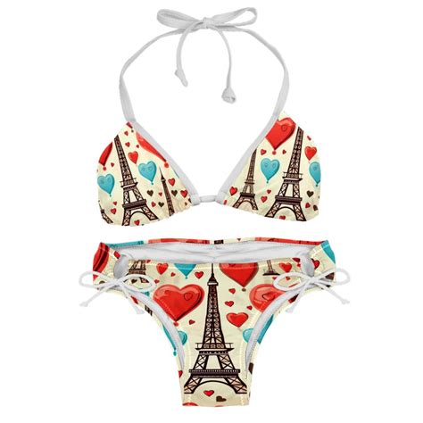 Eiffel Tower Valentine S Day Detachable Sponge Adjustable Strap Bikini