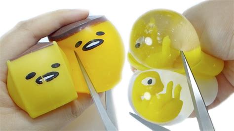 cutting open gudetama dino egg water squeeze toy   youtube
