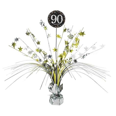 90th Birthday Spray Centrepiece Table Decoration Black Silver Gold Age